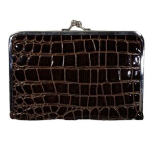 Vintage Brown Leather Album Wallet Kiss Lock.